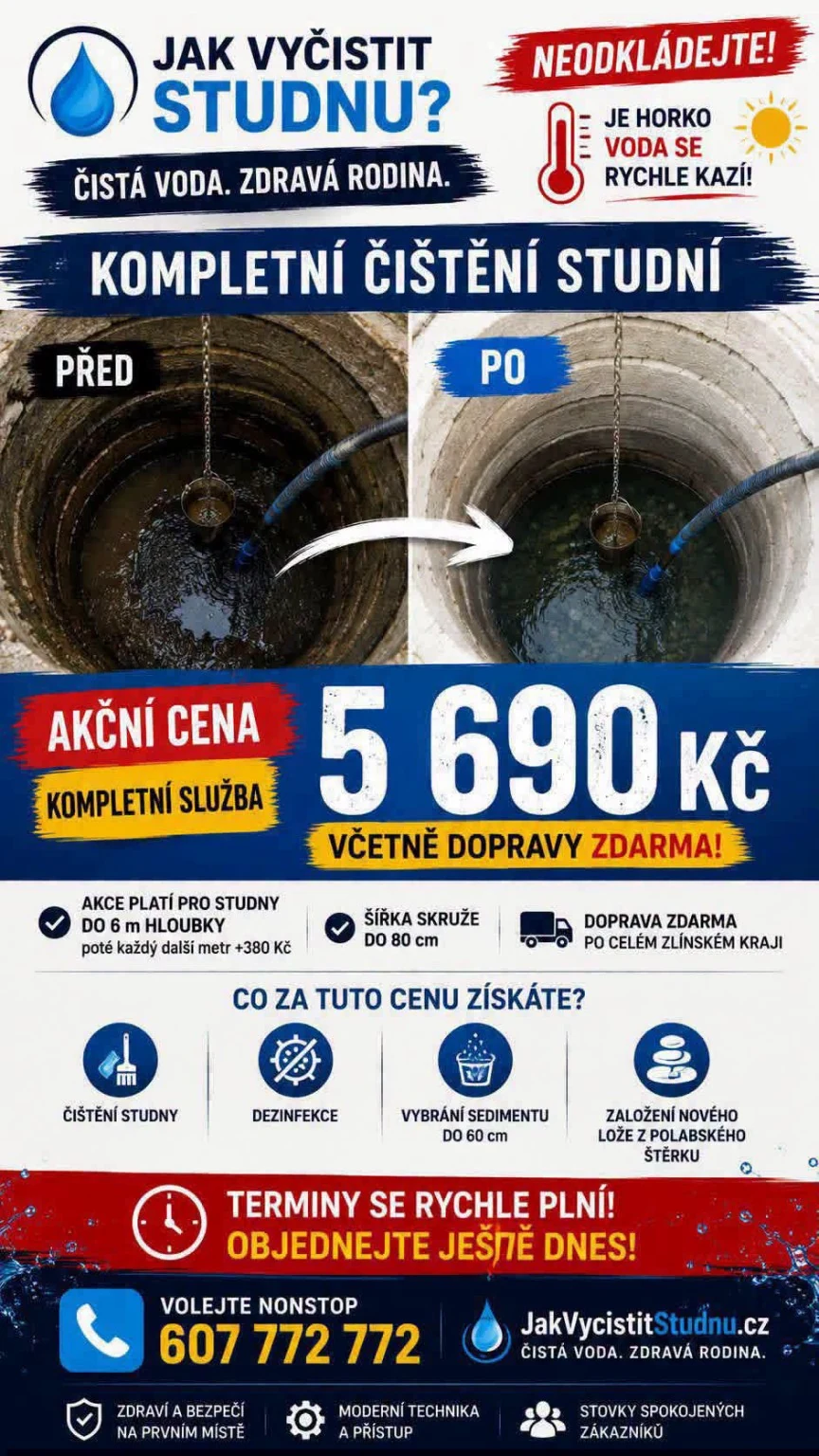 Čištění studny před a po
