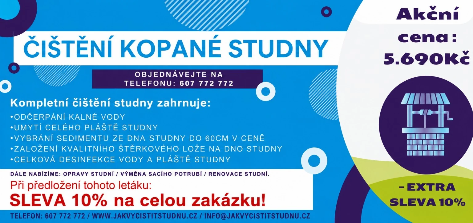 Jednoduchý leták Čištění kopané studny s cenou a telefonem