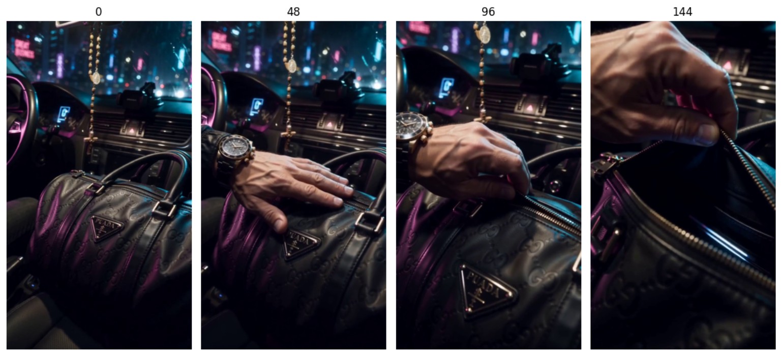 Concept fashion bag sequence inside cyberpunk car