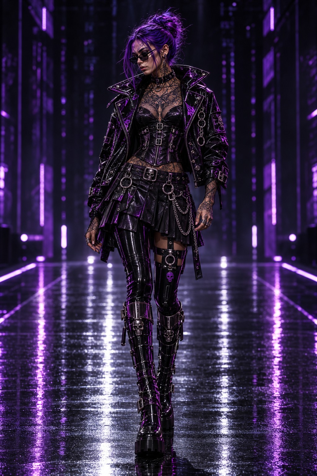 LIL D black leather cyberpunk outfit