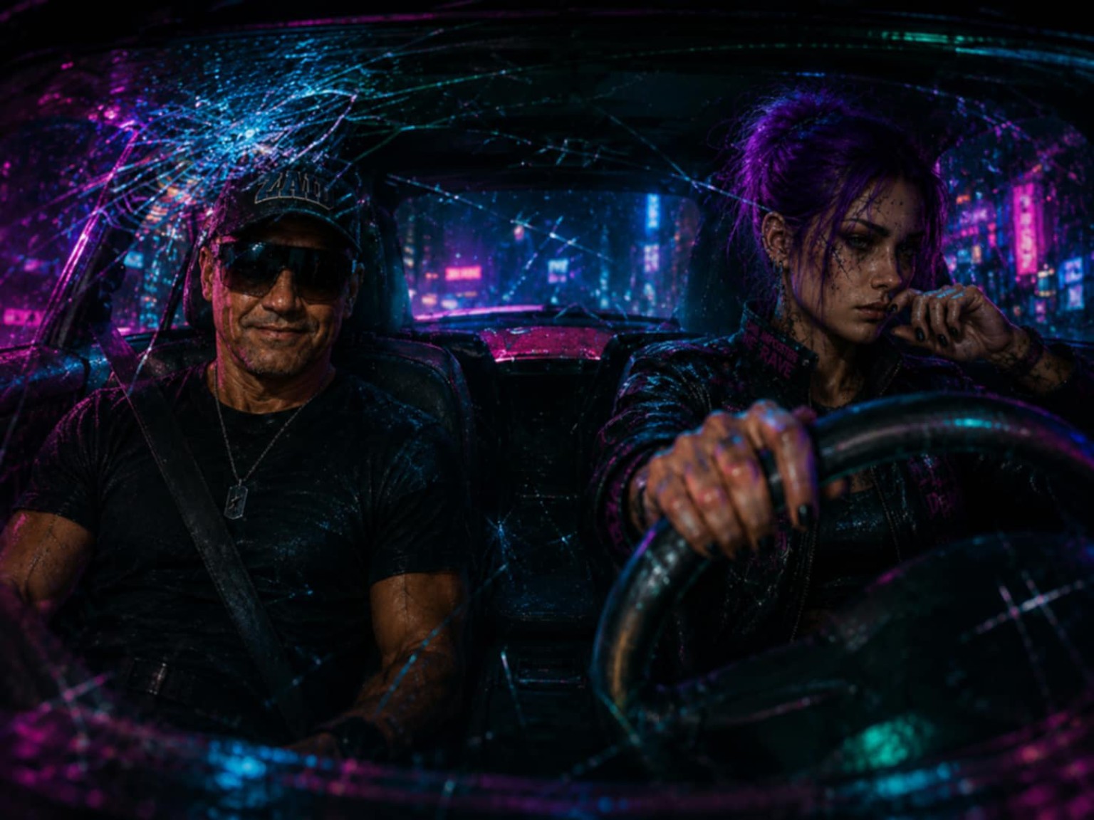 Cyberpunk film interior with Filip and LIL D