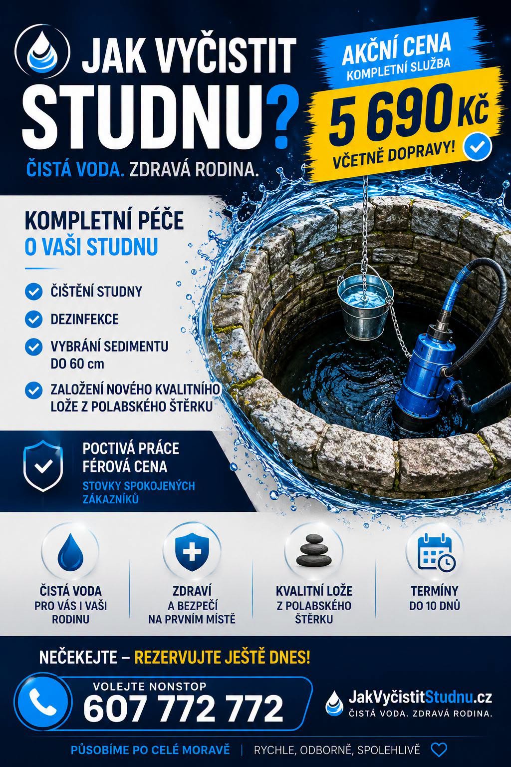 Akční nabídka Jak vyčistit studnu s cenou 5 690 Kč, popisem kompletní péče a kontaktem